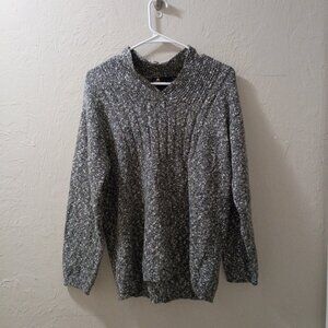 Lizsport Petite Sweater Womens P Gray Marled Knit Pullover Long Sleeve Casual